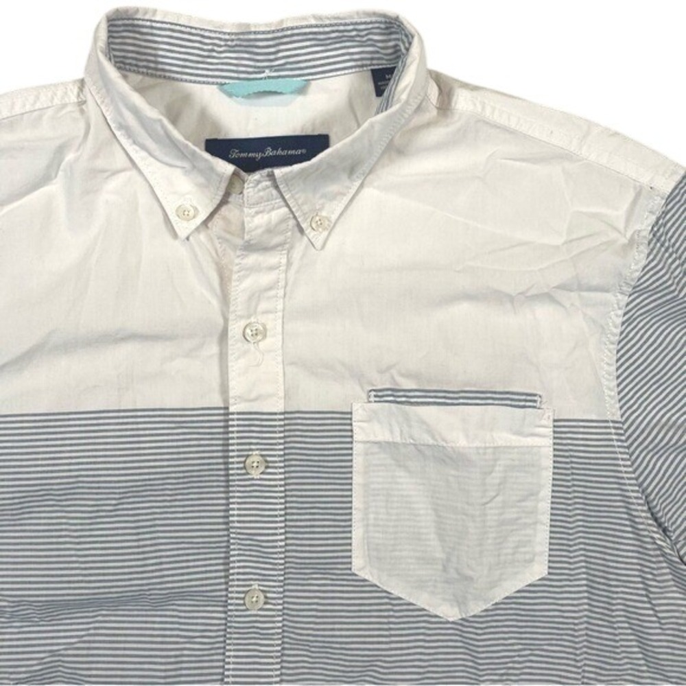 Tommy Bahama Mens Medium Short Sleeve Button Down‎ Shirt Striped White Blue